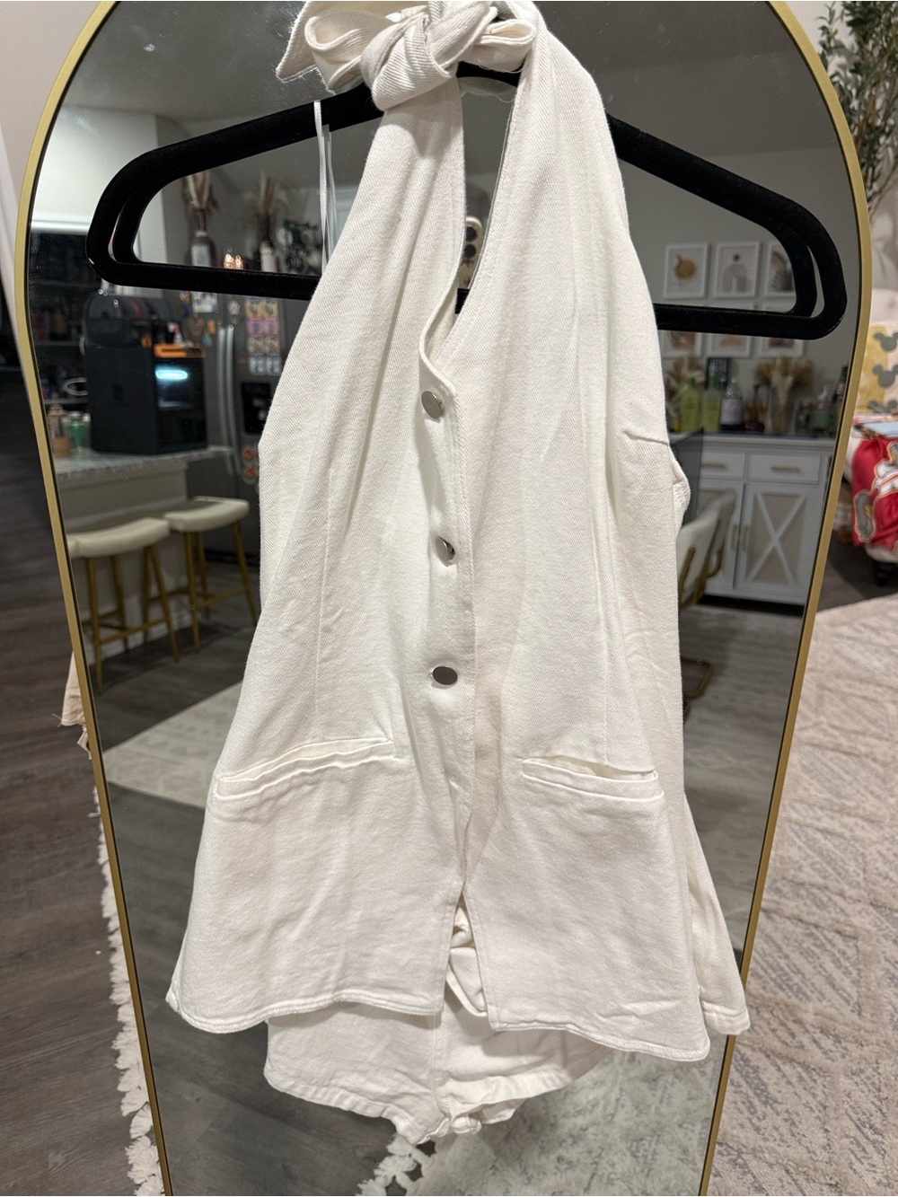 LELIS Denim Cream Halter Button-Front Romper